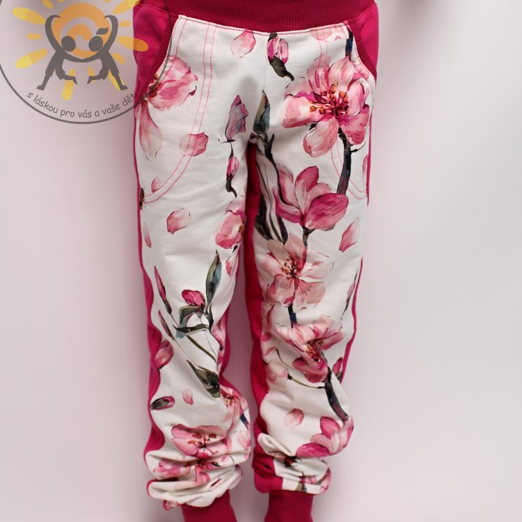 Tepláky KVĚTY bílo/růžové GUDO