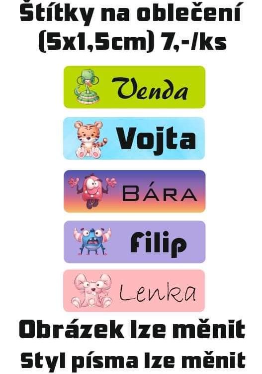 Zažehlovací jmenovky do školky 15 KUSŮ