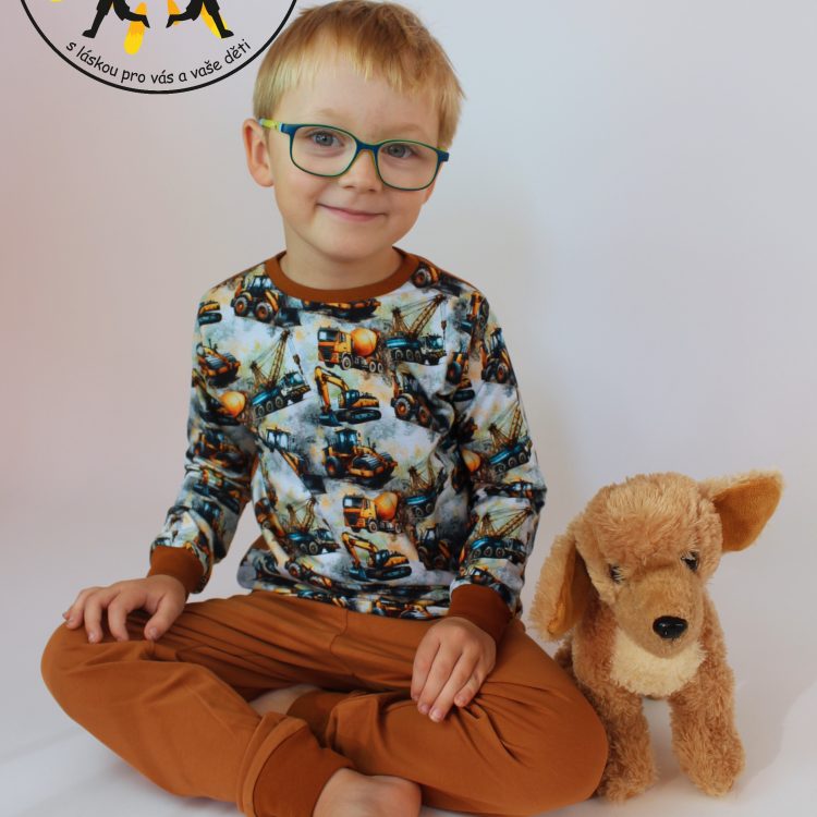 Pyžamo stavební stroje hnědé GUDO